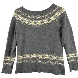 Sundance Womens M Sweater Lambswool Angora Rabbit Fair Isle Gray Yellow Classic